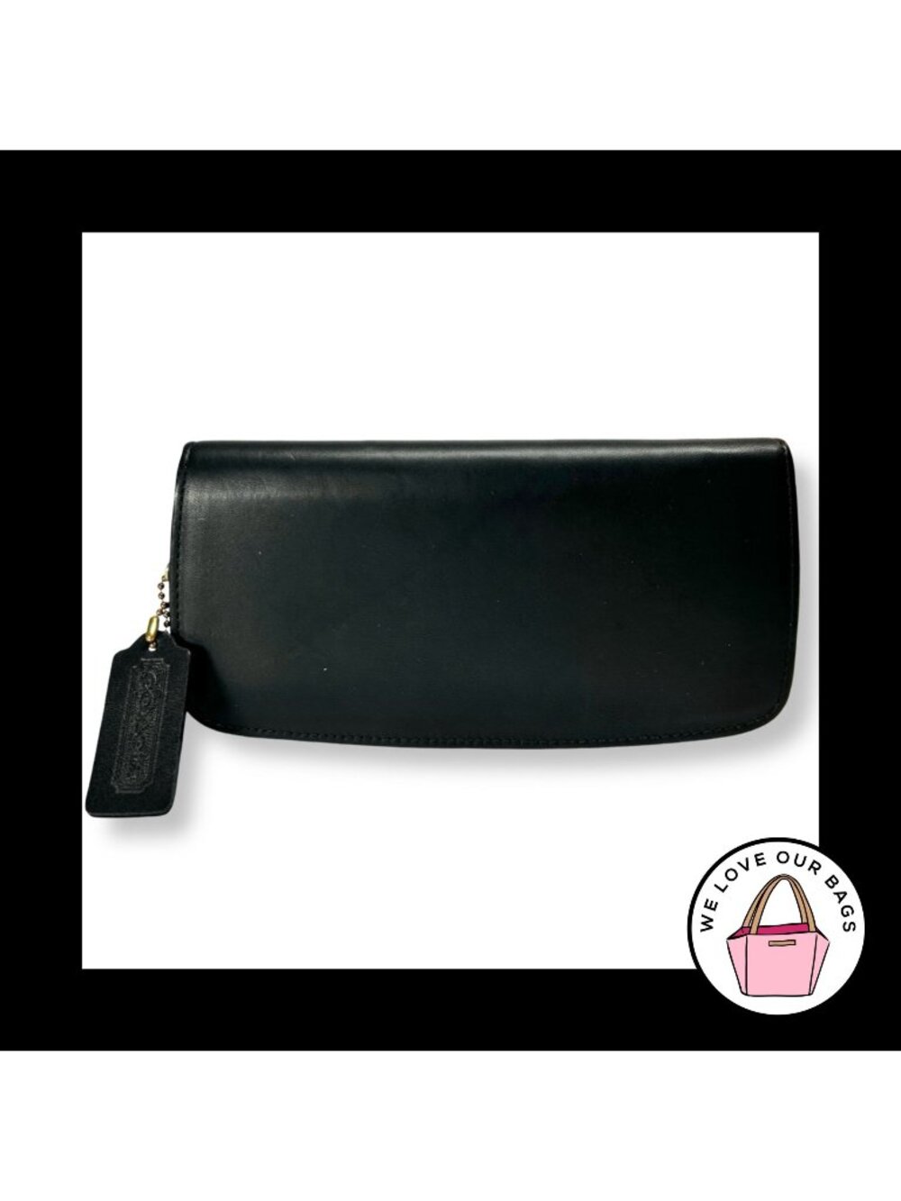New Rare VINTAGE COACH WALLET Black Vachetta Leather Long Zip Around Clutch 7241